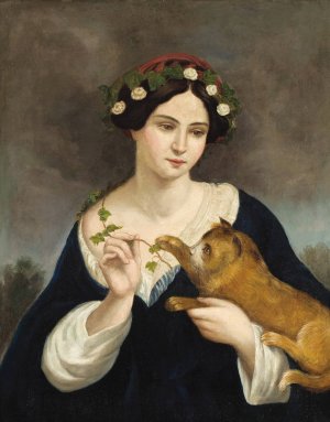 Portrait of a Woman with a Cat and Ivy by Juan Cordero Oil Painting