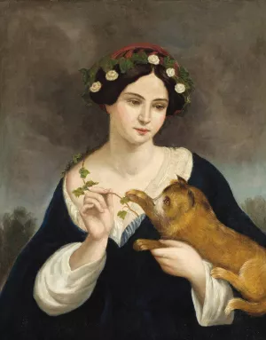 Portrait of a Woman with a Cat and Ivy Oil painting by Juan Cordero