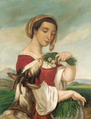 Portrait of a Woman with a Goat by Juan Cordero Oil Painting