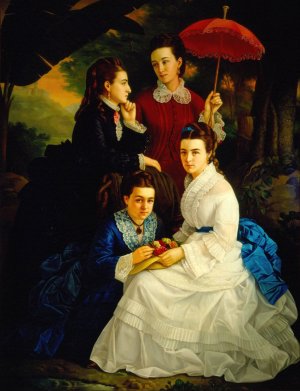 Portrait of the Daughters of Manuel Cordero by Juan Cordero Oil Painting
