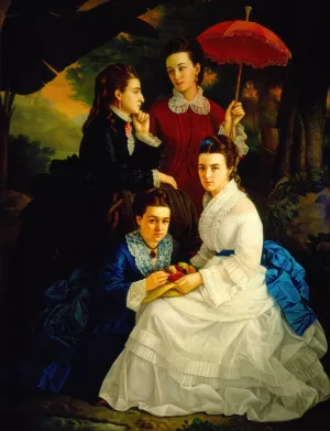 Portrait of the Daughters of Manuel Cordero by Juan Cordero Oil Painting