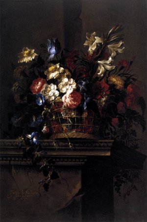 Basket of Flowers on a Plinth Oil painting by Juan De Arellano