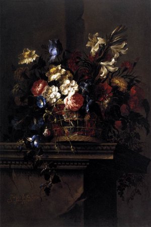 Basket of Flowers on a Plinth