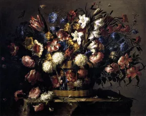 Basket of Flowers by Juan De Arellano Oil Painting