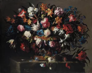 Small Basket of Flowers by Juan De Arellano Oil Painting