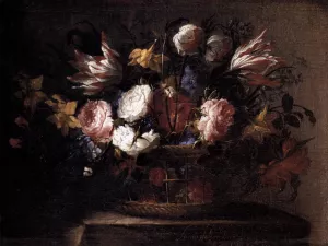 Still-Life with a Basket of Flowers by Juan De Arellano Oil Painting