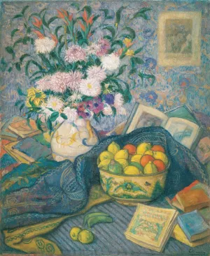Vase with Bananas, Lemons and Books by Juan De Echevarria Oil Painting
