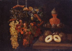 Still Life with grapes and cakes by Juan De Espinosa Oil Painting