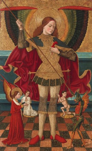 Saint Michael Weighing Souls by Juan De La Abadia Oil Painting