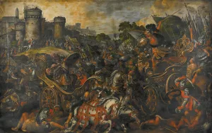 Achilles confronting Hector outside Troy by Juan De La Corte Oil Painting