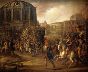 Battle Scene with a Roman Army Besieging a Large City