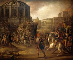 Battle Scene with a Roman Army Besieging a Large City by Juan De La Corte Oil Painting