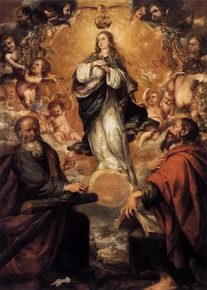Virgin of the Immaculate Conception with Sts Andrew and John the Baptist by Juan De Valdes Leal - Oil Painting Reproduction