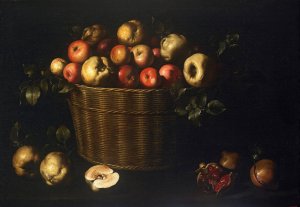 Basket with Apples, Quinces and Pomegranates by Juan De Zurbaran Oil Painting
