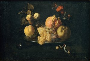 Still Life with Fruit and Goldfinch by Juan De Zurbaran Oil Painting