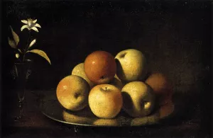 Still-Life with Plate of Apples and Orange Blossom by Juan De Zurbaran Oil Painting