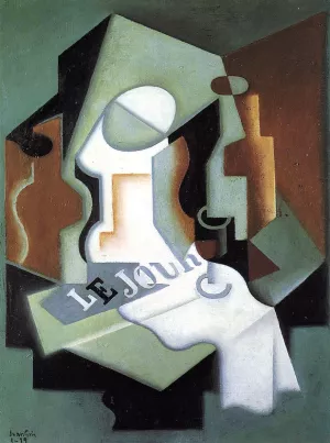 Bottle and Fruit Dish Oil painting by Juan Gris
