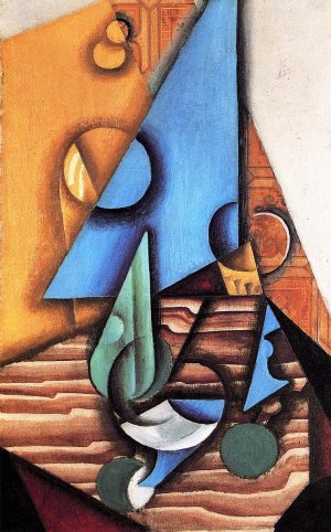 Bottle and Glass on a Table by Juan Gris Oil Painting