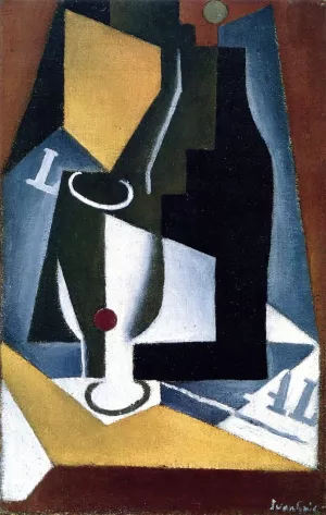 Bottle, Glass and Newspaper Oil painting by Juan Gris