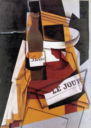 Bottle, Newspaper and Fruit Bowl painting by Juan Gris