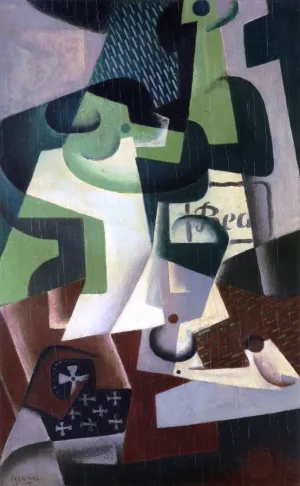 Bottle of Beaune and a Fruit Dish by Juan Gris Oil Painting