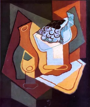 Bottle, Wine Glass and Fruit Bowl Oil painting by Juan Gris