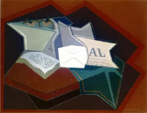 Compotier, Carafe and Open Book by Juan Gris - Oil Painting Reproduction