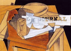 Compotier, Glass and Newspaper painting by Juan Gris
