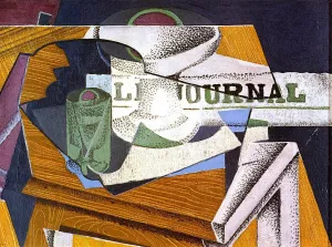 Fruit Bowl, Book and Newspaper Oil painting by Juan Gris