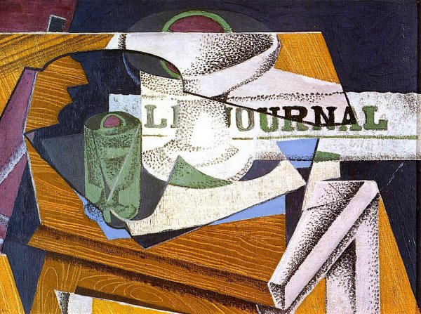 Main Product Photo of Fruit Bowl, Book and Newspaper Painting by Juan Gris