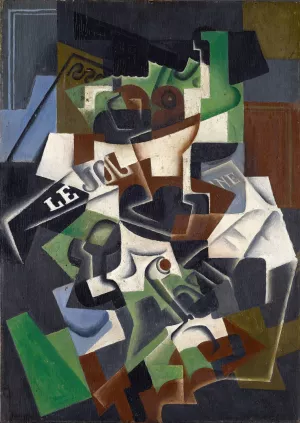 Fruit Bowl, Pipe and Newspaper by Juan Gris Oil Painting