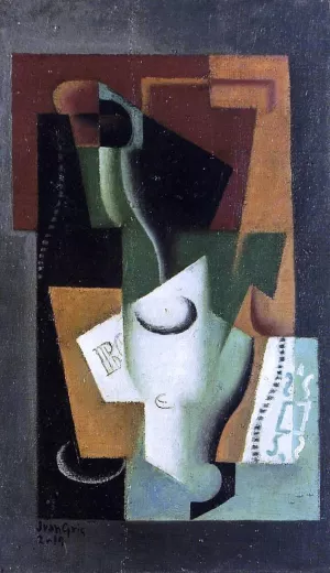 Glass and Bottle Oil painting by Juan Gris