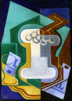 Glass and Fruit Oil painting by Juan Gris