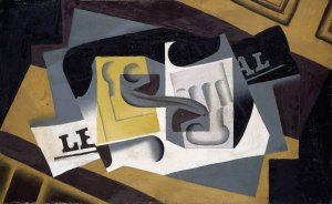 Glass and Newspaper Oil painting by Juan Gris