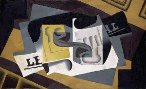 Glass and Newspaper by Juan Gris Oil Painting
