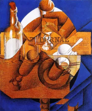 Glass, Cup and Bottle Oil painting by Juan Gris