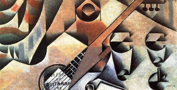Main Product Photo of Guitar and Glasses Painting by Juan Gris