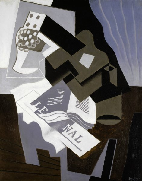 Guitar, Book and Newspaper  by Juan Gris - Hand-Painted Oil Painting Reproduction