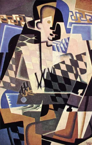 Harlequin with a Guitar Oil painting by Juan Gris