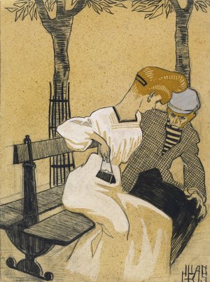Man and Woman on Bench by Juan Gris Oil Painting