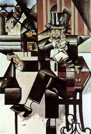Man in the Cafe by Juan Gris - Oil Painting Reproduction