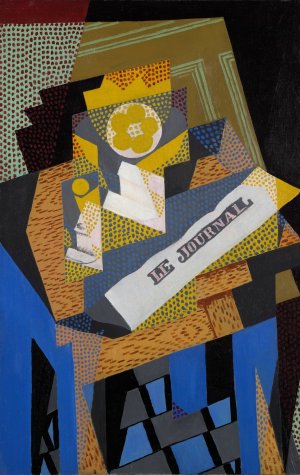 Newspaper and Fruit Dish by Juan Gris Oil Painting