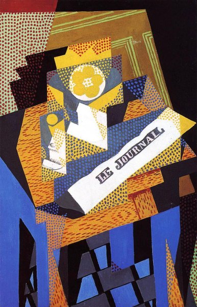 Main Product Photo of Newspaper and Fruit Dish Painting by Juan Gris