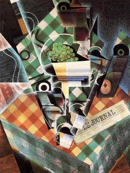 Main Product Photo of Still Life with Checked Tablecloth Painting by Juan Gris