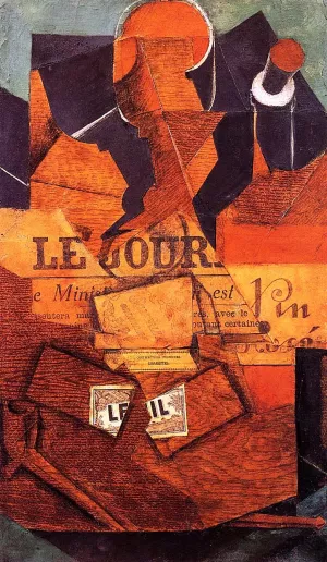 Tobacco, Newspaper and Bottle of Wine painting by Juan Gris