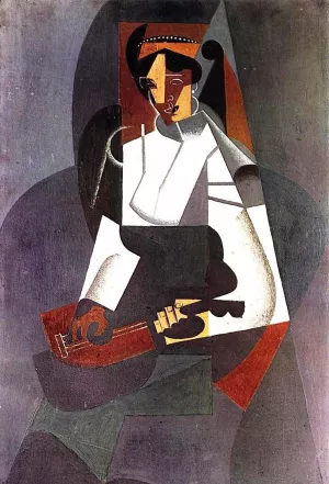 Woman with a Mandolin after Corot Oil painting by Juan Gris