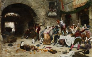 An Interrupted Banquet by Juan Jose Garate Clavero Oil Painting