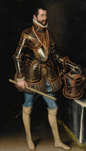 Portrait of a gentleman in armor, traditionally said to be Don Fernando Alvarez de Toledo, 3rd Duke of Alba by Juan Pantoja De La Cruz Oil Painting