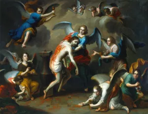 Christ Consoled by the Angels by Juan Patricio Morlete Ruiz Oil Painting