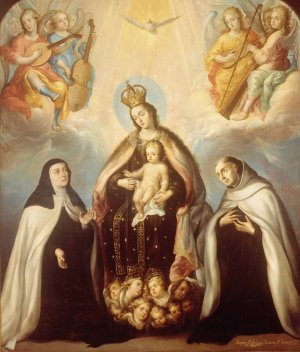 The Virgin of the Carmen with Saint Theresa and Saint John of the Cross by Juan Rodriguez Juarez Oil Painting